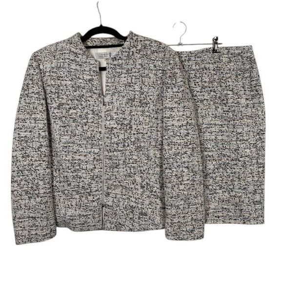 Tahari Tweed Multicolor Skirt Suit Zip Front Blazer Pencil Skirt Lined Size 16 - Picture 1 of 16